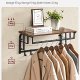 VASAGLE Hutablage, mit 5 Haken und 1 Kleiderstange – braune Spanplatte und schwarzer Stahl