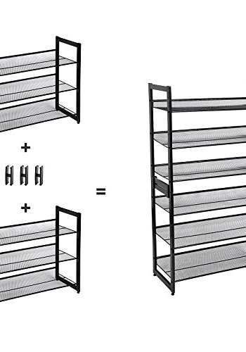 SONGMICS 3-lags skostativ oppbevaring, stlnetting, flatt eller vinklet stablebart skostativ for 9 til 12 par sko, svart LMR03B