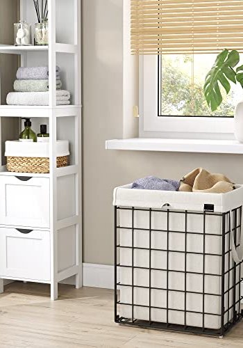 SONGMICS skittentyskurv, sammenleggbar, med avtagbar vaskbar pose - hvitt stoff og svart stl