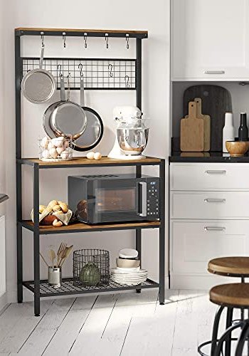 VASAGLE kj�kkenhylle, m. 10 kroker og 3 hyller - rustikk brun sponplate og matt sort st�l