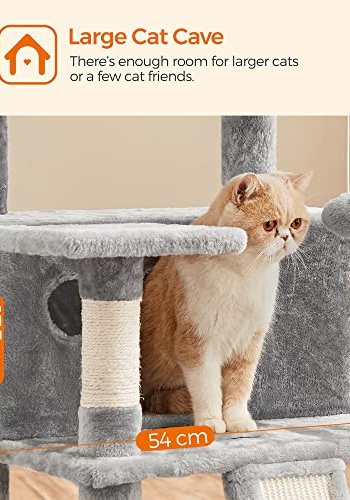 FEANDREA skrapestolpe, 5 niver, 3 plattformer, 2 huler, 3 pom-poms, 1 kurv - lys gr plysj