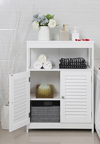 VASAGLE baderomsskap, m. 2 sprossedrer, 1 hylle og 1 rom - hvit MDF