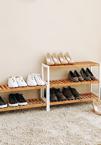 SONGMICS skohylle, m. 3 hyller - naturlig og hvit bambus (70x26)