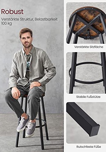 VASAGLE barkrakk, med rygg og fotsttte - brun sponplate og sort stl (sett med 2)