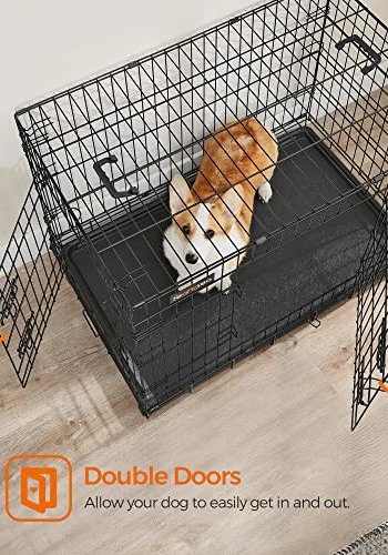 FEANDREA hundeboks, sammenleggbar, med hndtak og 2 drer - svart jern