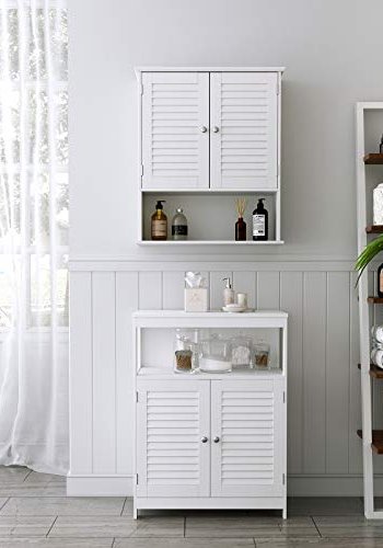 VASAGLE baderomsveggskap, m. 2 drer, 1 hylle, 1 rom - hvit MDF