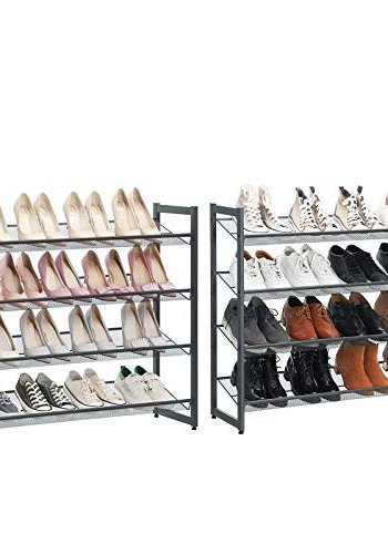 SONGMICS 8-lags skostativ, sett med 2 stablebare 4-lags skohyller, skohylle i stlnett, justerbare flate eller vinklede hyller, Cool Grey LMR08GB