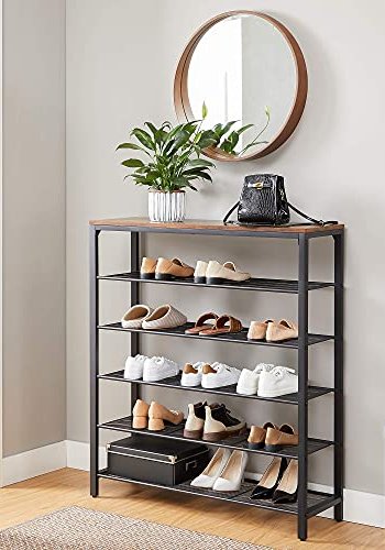 VASAGLE skohylle, m. 5 hyller - rustikk brun sponplate og sort stl