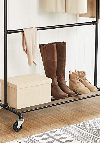 SONGMICS klesstativ, m. 2 henger, 1 hylle, hjul - sort stl