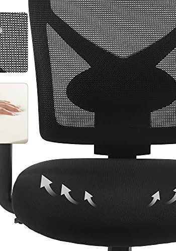 SONGMICS kontorstol, svingbar, vippefunksjon, justerbar korsryggsttte, armlener - mesh og svart polyester