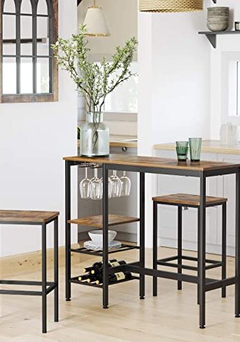 VASAGLE barbord, m. vinglassholder, flaskehyller, hylle - rustikk brun sponplate og sort stl (110x40)