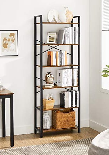 VASAGLE bokhylle, m. 6 hyller - brun sponplate og sort stl