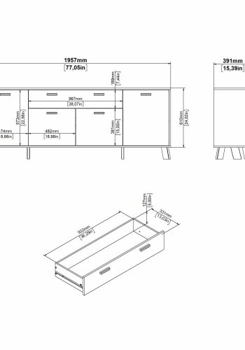 TVILUM Ikast Sideboard 4 Türen + 1 Schublade, Jackson Hickory/Weiß, 195,7 x 39,1 x 73 cm
