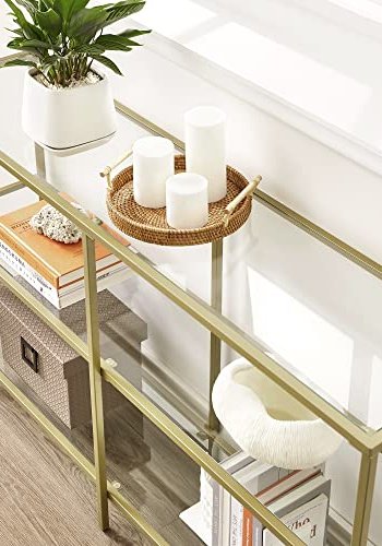 VASAGLE konsollbord, m. 2 hyller - herdet glass og gullstl (130x30)