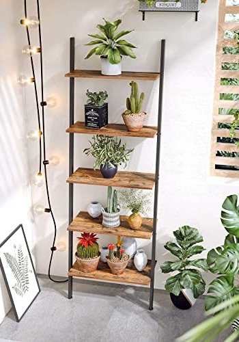 VASAGLE stigestativ, m. 5 hyller - brun sponplate og sort stl