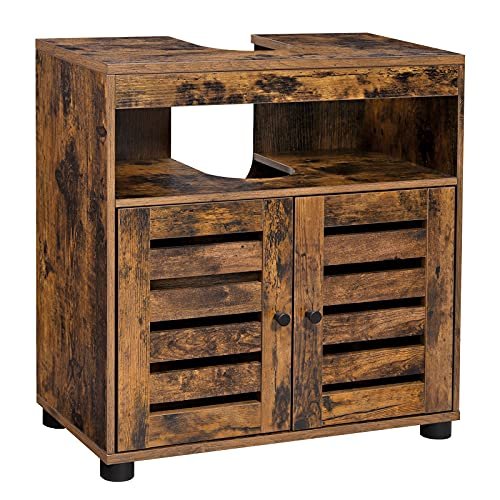 VASAGLE baderomsunderskap for vask, m. 2 lukkedrer, 1 justerbar hylle, 1 rom - brun sponplate