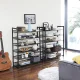 SONGMICS 12-lags skostativ, sett med 2 stablebare 6-lags skostativ, 48-60 par sko, stor kapasitet, metallnettskostativ, justerbare flate eller vinklede hyller, svart LMR12B