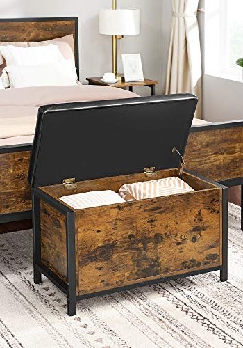 VASAGLE VASAGLE Bank mit Stauraum – schwarzes Kunstleder und rustikale braune Spanplatte (80 x 40)