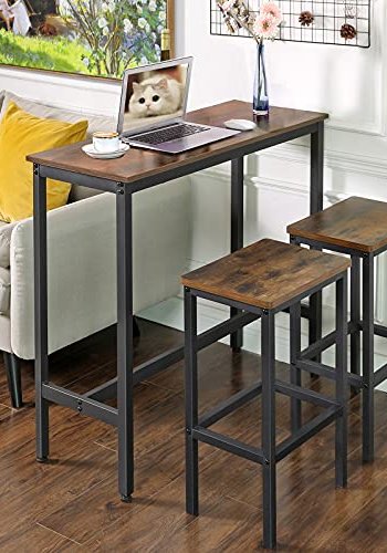 VASAGLE smalt barbord, rektangulrt - rustikk brun sponplate og sort stl (100x40)