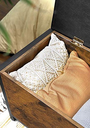 VASAGLE VASAGLE Bank mit Stauraum – schwarzes Kunstleder und rustikale braune Spanplatte (80 x 40)