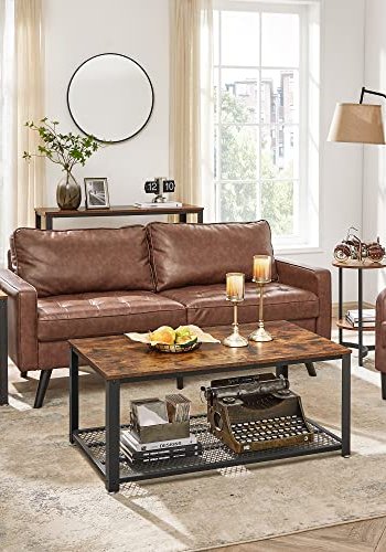 VASAGLE salongbord, m. 1 hylle, rektangulr - rustikk brun sponplate og sort stl (60,2x106,2)