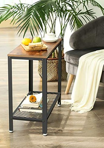 VASAGLE Beistelltisch, mit 1 Gitterablage, rechteckig – rustikale braune Spanplatte und schwarzer Stahl (60 x 30)