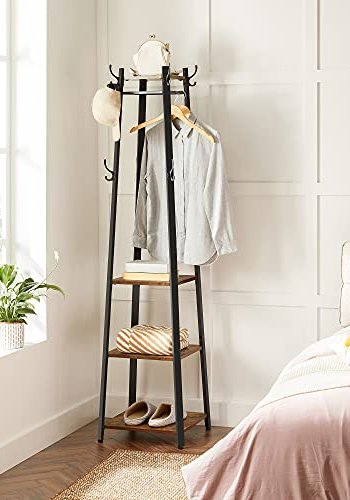 VASAGLE Sideboard mit Haken und 3 Ablagen – braune Spanplatte und schwarzer Stahl