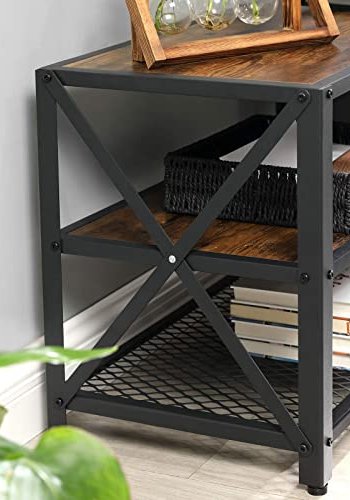 VASAGLE TV-Ständer mit 2 Regalen – rustikale braune Spanplatte und schwarzer Stahl (160 x 39,2)