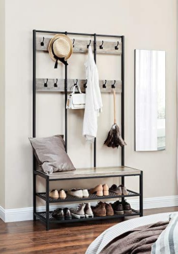 VASAGLE inngangsarrangement, m. 12 kroker, 3 hyller - greige sponplater og sort stl