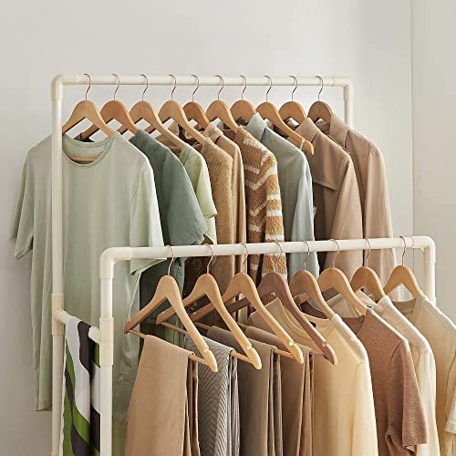 SONGMICS RDR01WT Klädhängare i metall med 2 hängskenor och 1 hylla, Belastar upp till 70 kg, Enkel montering, Vit