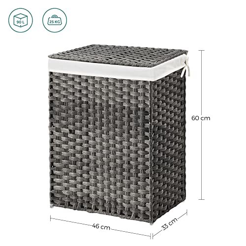 SONGMICS skittentyskurv, 90L, sammenleggbar, med lokk, hndtak, avtagbar innerpose - gr polyrattan
