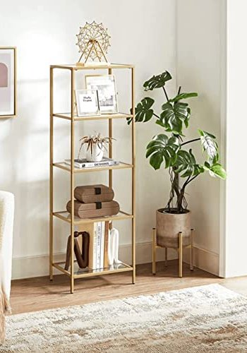 VASAGLE bokhylle, m. 5 hyller - herdet glass og gullstl