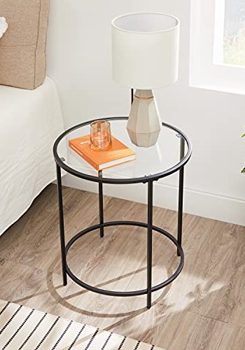 VASAGLE runt sidobord, litet soffbord, sidobord i härdat glas med stlram, nattduksbord, vardagsrum, balkong, svart LGT020B01