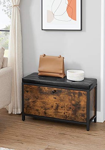 VASAGLE inngangsbenk, med pute, sammenleggbar skap for 6 par sko - rustikk brun sponplate og sort PU/stl (80x30)