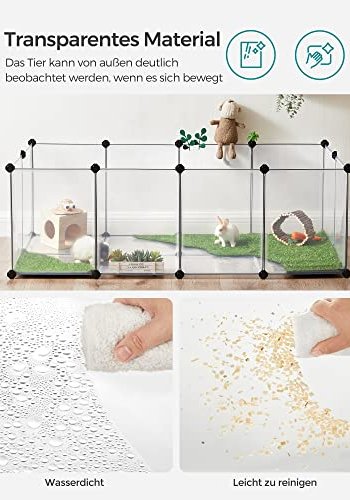 SONGMICS lekegrind for kjledyr, hamstere, kaniner, pinnsvin - klar plast