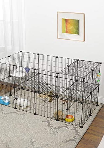 SONGMICS 2-lags lekegrind for smdyr marsvin hamsterkanin - svart metall