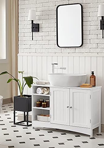 VASAGLE baderomsunderskap uten servant, m. 2 drer og 3 justerbare hyller - hvit MDF