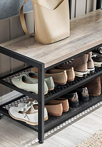 VASAGLE inngangsarrangement, m. 12 kroker, 3 hyller - greige sponplater og sort stl