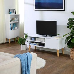 TV-bord, m. 1 lge og 1 hylde - hvid spnplade og natur tr