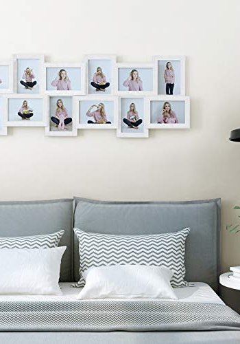 SONGMICS veggmontert bilderamme, collage for 12 bilder - hvit trekorn MDF