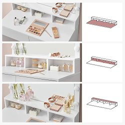 Makeupbord/sminkebord, m. spejl, 9 LED-prer, 2 skuffer, 3 rum  (80x40)