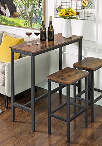 VASAGLE smalt barbord, rektangulrt - rustikk brun sponplate og sort stl (100x40)