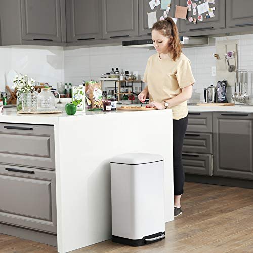 SONGMICS avfallsbeholder, 30L, med innerbtte og myktlukkende lokk, lufttett - hvitt stl