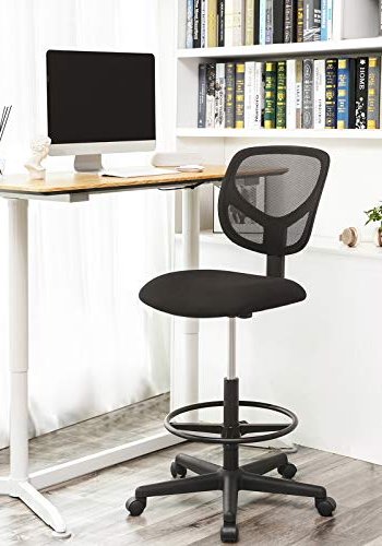 SONGMICS kontorstol, m. 360 graders rotasjon, justerbar fotsttte, hydejusterbar, hjul - mesh stoff