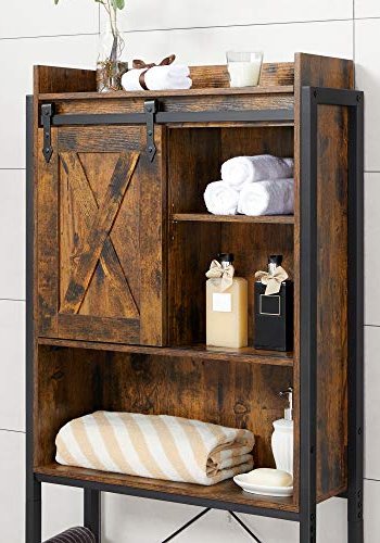 VASAGLE Badezimmer-Hängeschrank für Waschmaschine/WC, mit 1 Schiebetür, 4 Einlegeböden – braune Spanplatte/Stahl