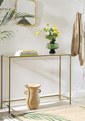 VASAGLE konsolbord, rektangulr - hrdet glas og guld stl (100x35)