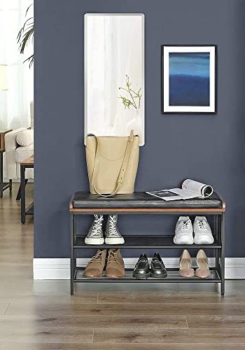 VASAGLE skohylle, m. 2 mesh hyller - vintage svart kunstskinn, brun sponplate og svart stl