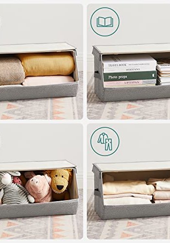 SONGMICS oppbevaringsboks med lokk og magnetisk lukking - gr�tt lin og papp (sett med 4) 