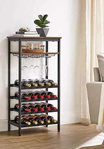 VASAGLE vinreol, til 20 flasker, m. glasholder og 1 hylde - rustik brun spnplade og sort stl