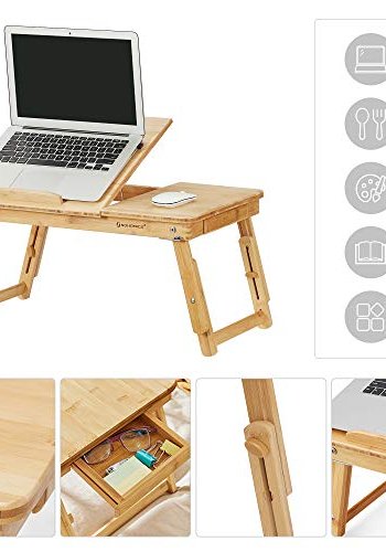 SONGMICS Brbar skrivebord, hydejusterbar, m. 5 justerbare vippevinkler, 1 skuff - naturlig bambus